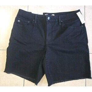 Seven7 Women's 5" Fray‎ Hem Mid Rise  Black Denim Weekend Shorts Size 12